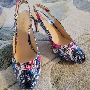Evaluna Leather Floral Slingback Heels
